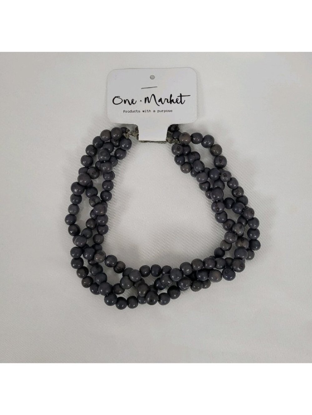 NWT One Market Grey Beaded Necklace Boho Handmade MSRP $30